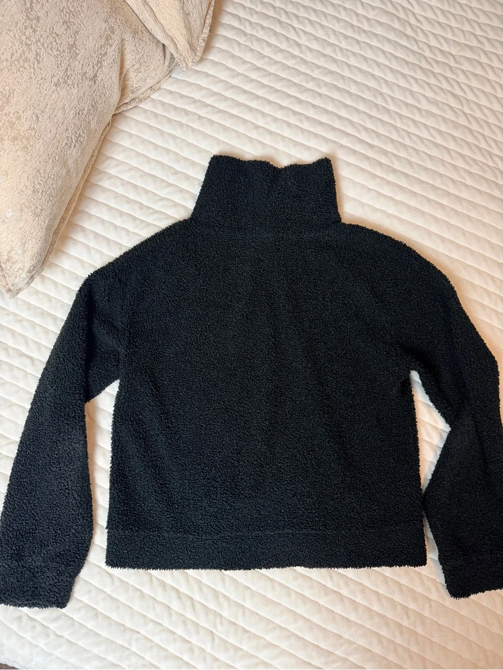 Black Cozy Sherpa Funnel Neck Sweater with Zip Pocket